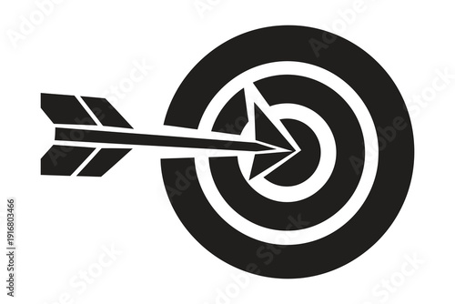 Dart arrow hitting center of target bullseye icon for business goal success concept design