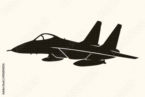 Black Silhouette of Modern Fighter Jet Aircraft