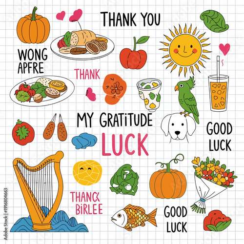 Gratitude Themed Doodle Illustration Collage.