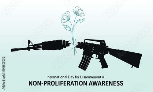 Non proliferation awareness image with symbolic guns and flower