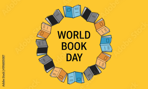 World book day celebration with a colorful book wreath