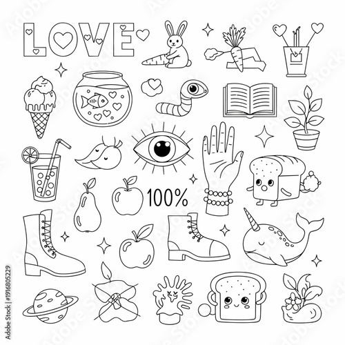 Whimsical Hand Drawn Doodle Illustration Collage.