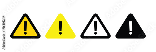 Danger warning sign set with exclamation mark triangle symbol collection isolated on white or transparent design