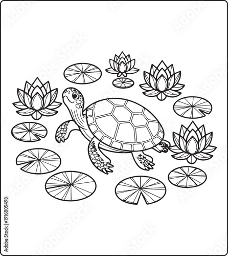 Cute animal with beautiful flowers coloring page for kids and adults, black line art vector illustration for 
activity page or book design
