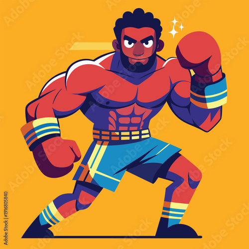 A muscular black male boxer in a fighting stance.