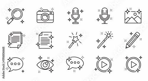 Collection of Creative Icons Representing Digital Content Creation and Editing Tools.