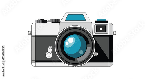 Vintage Camera Illustration with Detailed Lens and Controls.