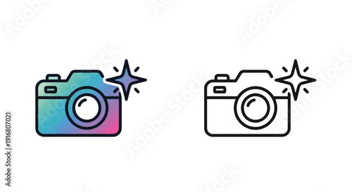 Camera Icon with Sparkle Effect.