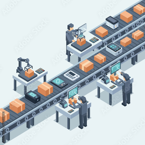 Manufacturing Assembly Line Workers Inspecting Products.