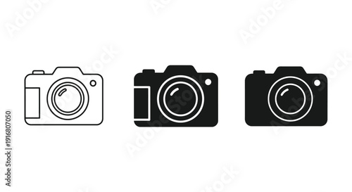 Set of three camera icons in different styles.