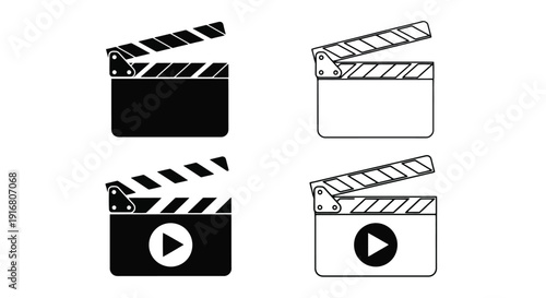 Set of Clapperboard Icons for Filmmaking and Video Production.