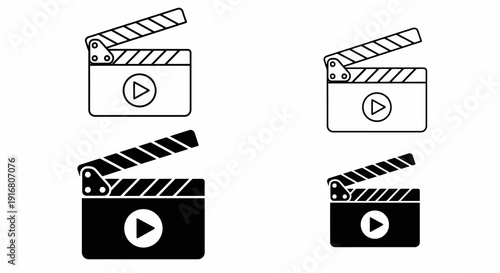 Clapperboard Icons with Play Button for Video Production.