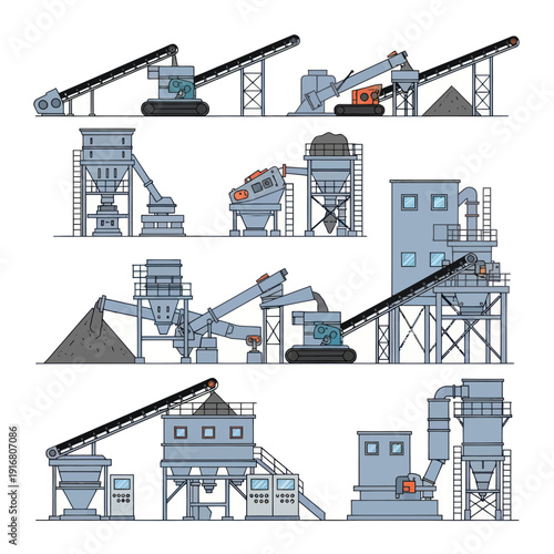Industrial Mining Equipment and Machinery Illustration.
