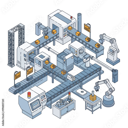 Industrial Factory Assembly Line with Machines.