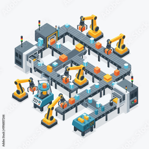 Industrial Robots in Automated Manufacturing Facility.