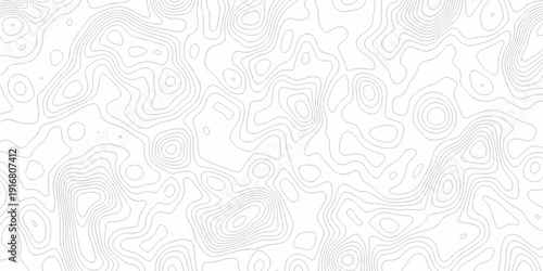 Minimal white line geometric grid outline curve counter map and wavy topography relief discovery area white, black line texture background.