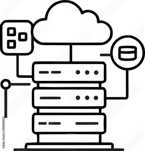 Isometric AI Cloud Server and Big Data Processing Unit Icon