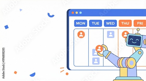 Automated Scheduling Assistant: A friendly robot assists in organizing and managing schedules, representing efficiency and modern technology for the digital age. 