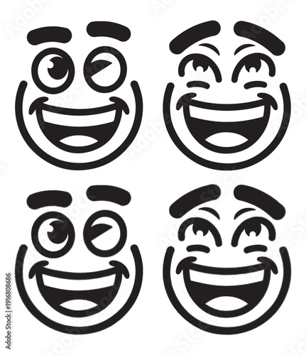 Black and white illustration of a winking face with a playful expression