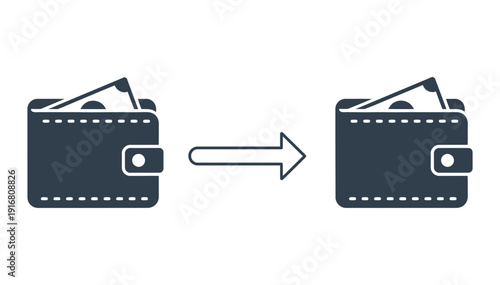 Simple financial transaction taking place with money being transferred from one wallet to another online payment