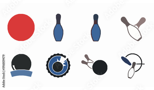 Bowling Icon Set Flat Bowling Ball and Pins Sports Vector Collection Isolated on White Background