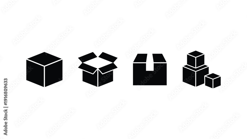 Obraz premium Black Boxes Icons Set Isolated on White Background