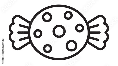 Candy icon in simple black outline, wrapped sweet confection symbol isolated on white background for food packaging, app UI, menu design, sticker, and logo use