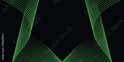 Dark Background with Smooth Green Curve Line Pattern for Futuristic, Elegant
