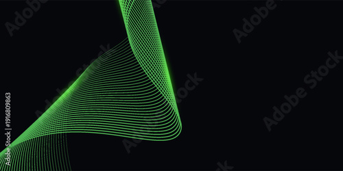 Dark Background with Smooth Green Curve Line Pattern for Futuristic, Elegant