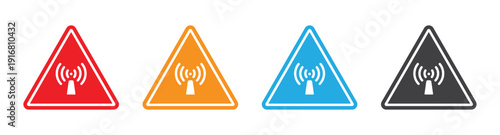 Wireless Signal Warning Triangle Vector Icon Set, Transparent Background