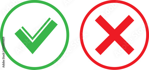 Green checkmark and red cross symbols in circular frames