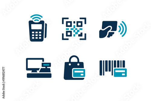 Text nfc icon payment pay checkout scalable white scan store bag vector