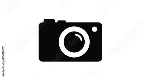 Simple Black Camera Icon on White Background.