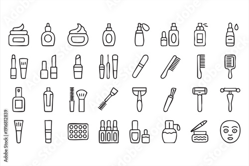 Skincare and Makeup Product Outline Vector Set