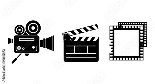 Vintage Film Production Icons Set Cinema Equipment Collection.