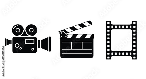 Vintage Film Production Icons Set.