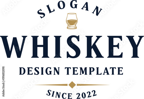 Professional Whiskey Brand Logo Design Template Vector with Classic Layout, Gold Accents, and Navy Blue Typography for Premium Branding and Marketing Materials.