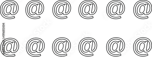 Seamless repeating pattern of bold black at symbols on white background for social media contact technology communication and digital networking wallpaper design