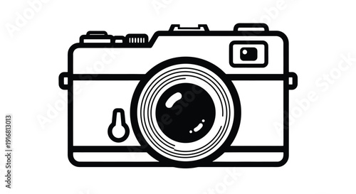 Vintage Camera Icon Simple Line Art Illustration.