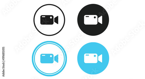Set of four video camera icons in different colors and styles.