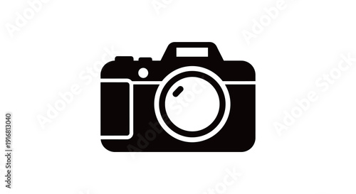 Simple Black Silhouette of a Modern Digital Camera Icon.