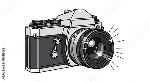 Vintage Camera with Flashing Lens Capturing a Moment.