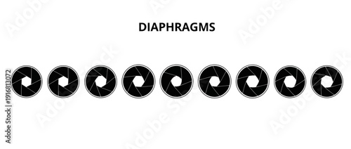Collection of Camera Aperture Diaphragms in a Row.