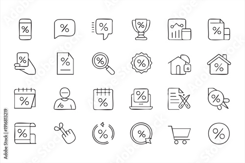 Discount and Sale Percentage Outline Icon Collection