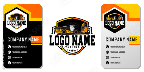 heavy machinery mining logo template with business card for company
