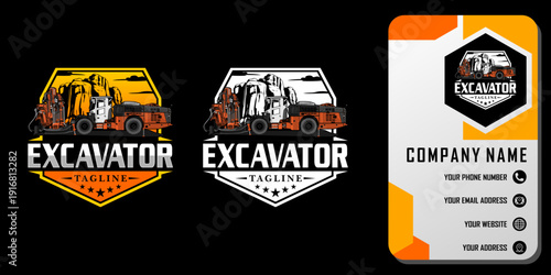 industrial mining logo template with excavator equipment