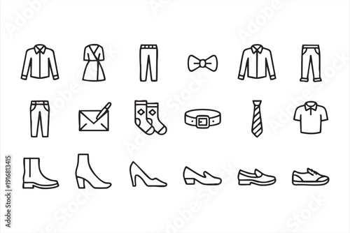 Fashion Clothing and Footwear Outline Icon Collection