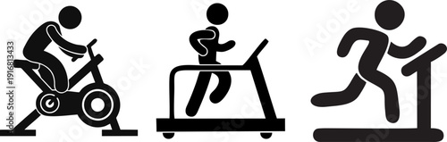 Gym exercise icons featuring stationery bike and treadmill workout
