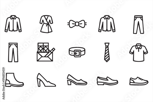 Shirt, Dress and Shoes Minimal Vector Icons