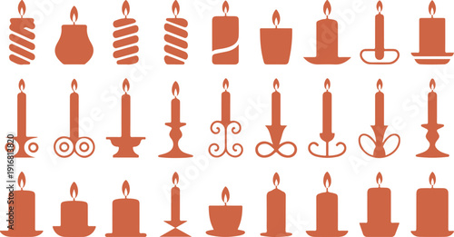 A delightful array of reddish brown candle silhouettes featuring various shapes and decorative holders